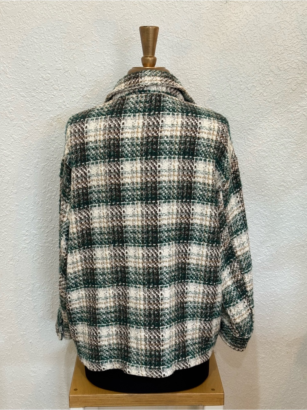 Zara Green and Cream Plaid Teddy Shacket - Picture 3 of 5